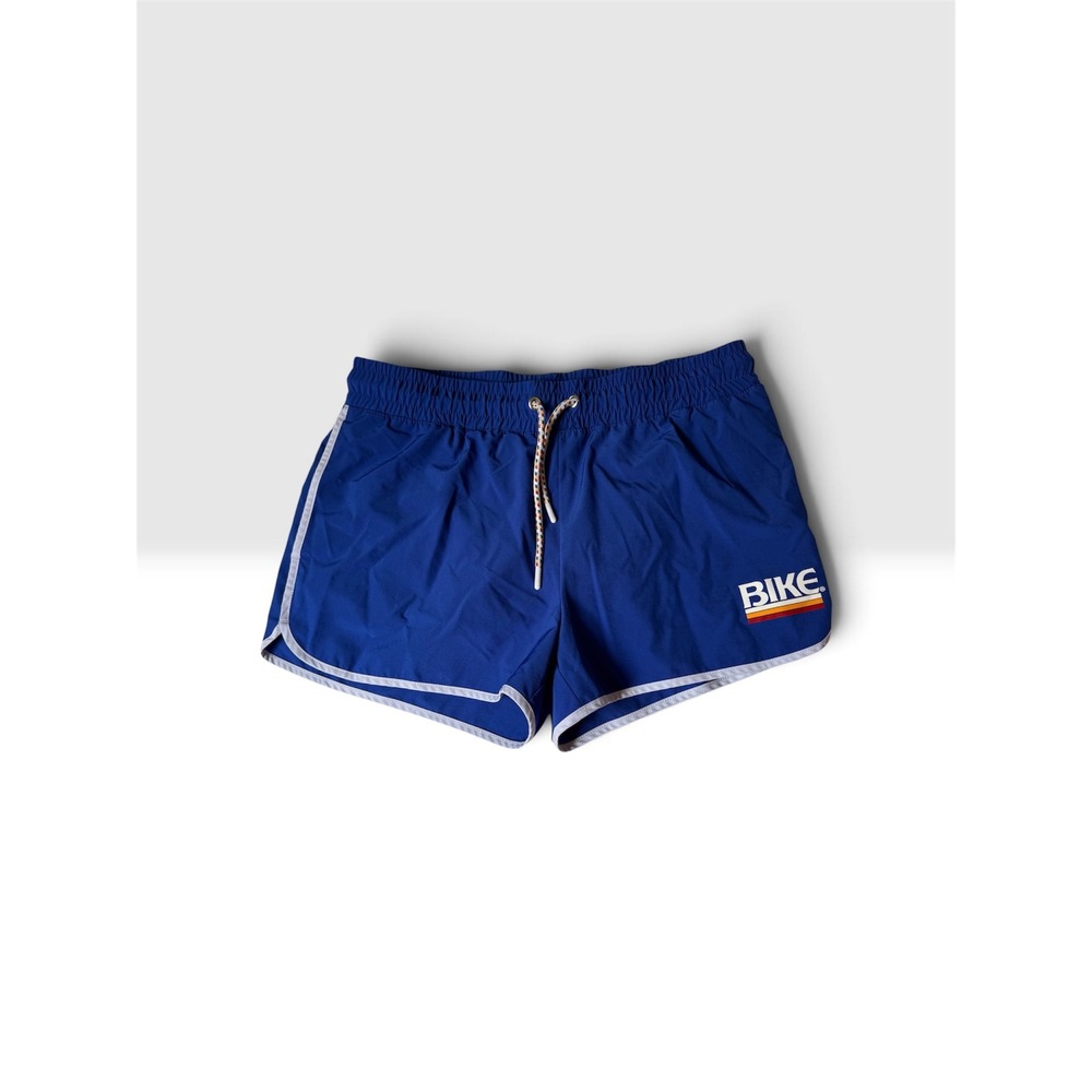 BIKE Women's Large Blue Retro Running Shorts Drawstring Dolphin Hem Lined